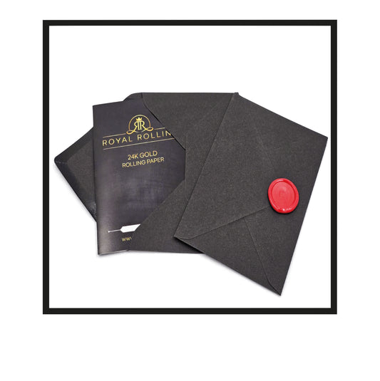 Royal Rolling Cone L made of 24-karat gold in black-and-gold gift envelope, Handmade in Holland (Amsterdam, Alkmaar, Rotterdam, North Holland). Luxury gift with custom packaging. Available in Pure Gold Deluxe Size L, 90mm, out of envelope/packaging