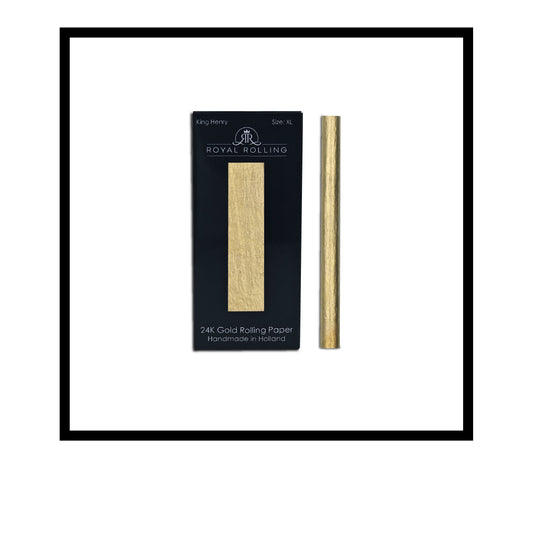 Royal Rolling Cone XL made of 24-karat gold in a magnetic black-and-gold gift box, glass tube with twist cap and envelope. Handmade in Holland (Amsterdam, Alkmaar, Rotterdam, North Holland). Luxury gift with custom packaging. Available in Pure Gold Deluxe Size, XL, 130mm, Packaging Front