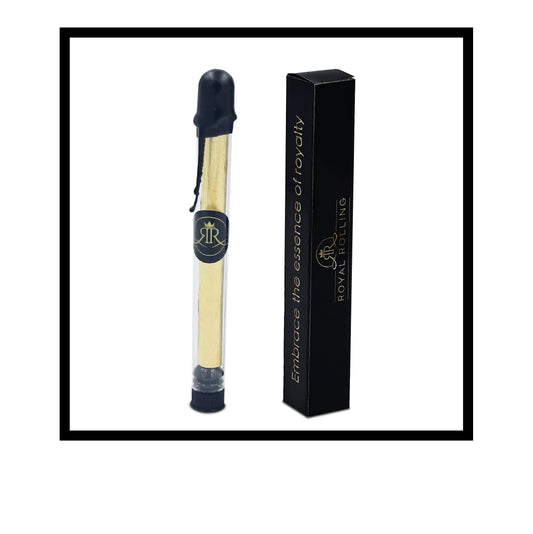 Royal Rolling Cone XL made of 24-karat gold in a magnetic black-and-gold gift box, glass tube with twist cap and envelope. Handmade in Holland (Amsterdam, Alkmaar, Rotterdam, North Holland). Luxury gift with custom packaging. Available in Pure Gold Deluxe Size, XL, 130mm, In Glass Tube, Out of Packaging
