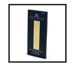Royal Rolling Cone XL made of 24-karat gold in a magnetic black-and-gold gift box, glass tube with twist cap and envelope. Handmade in Holland (Amsterdam, Alkmaar, Rotterdam, North Holland). Luxury gift with custom packaging. Available in Pure Gold Deluxe Size, XL, 130mm, Packaging Front