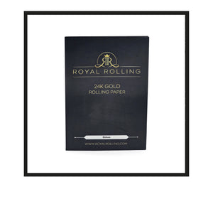 Royal Rolling Cone XL made of 24-karat gold in a magnetic black-and-gold gift box, glass tube with twist cap and envelope. Handmade in Holland (Amsterdam, Alkmaar, Rotterdam, North Holland). Luxury gift with custom packaging. Available in Pure Gold Deluxe Size, XL, 130mm, Envelope Gift Card Boolet Closed