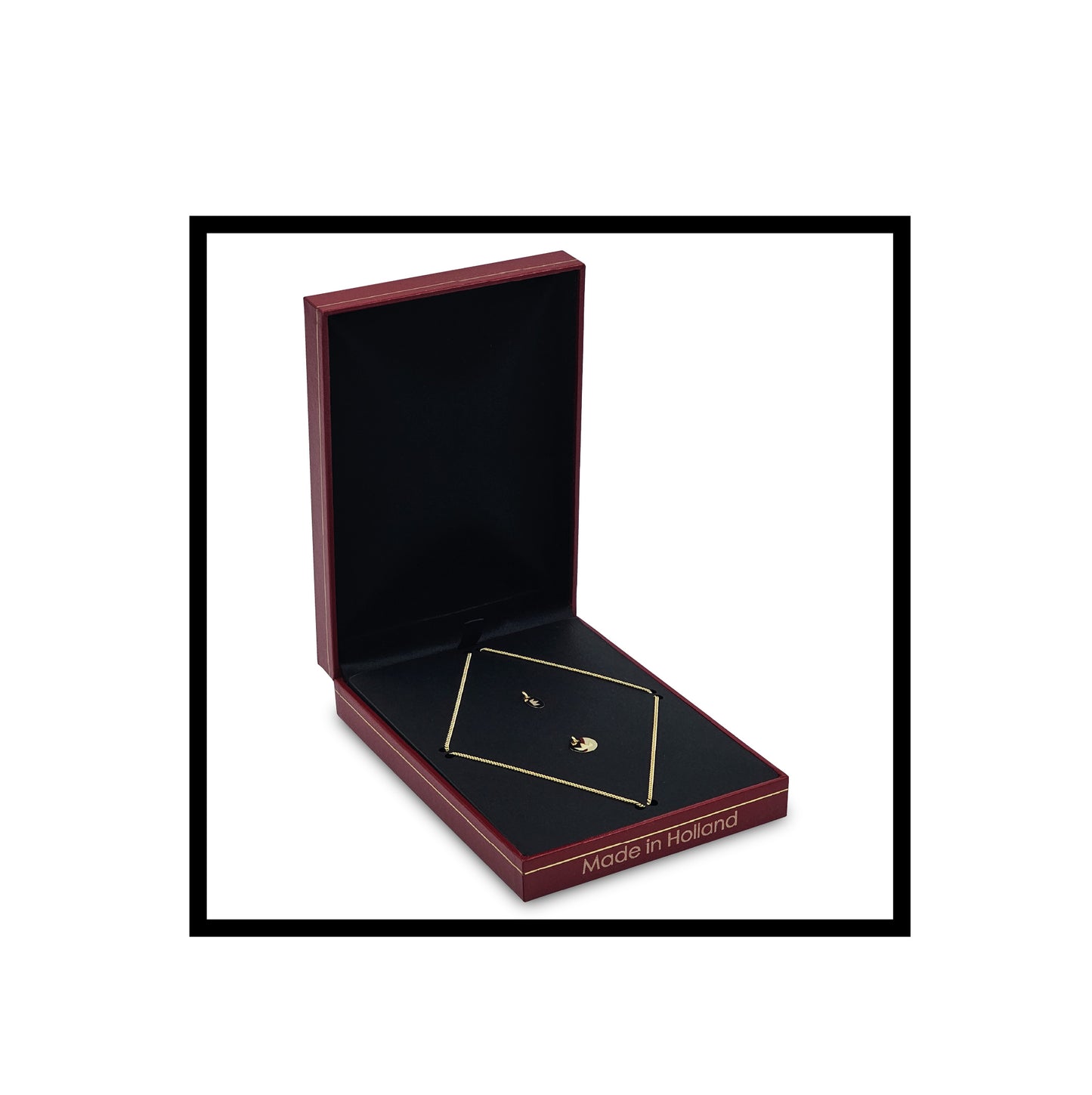 Royal Rolling The Benvevolent, Gold Necklace 925 sterling silver, 14k gold pendant & talisman in a Red faux leather box