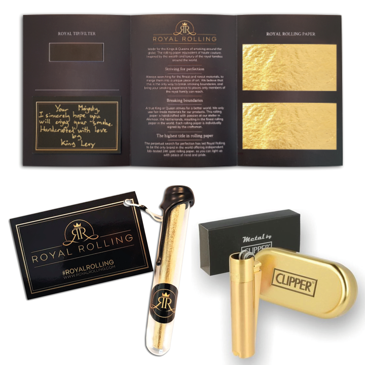 Royal Rolling Gift Package - Double Deluxe - 24K Gold Cone - Gold Clipper